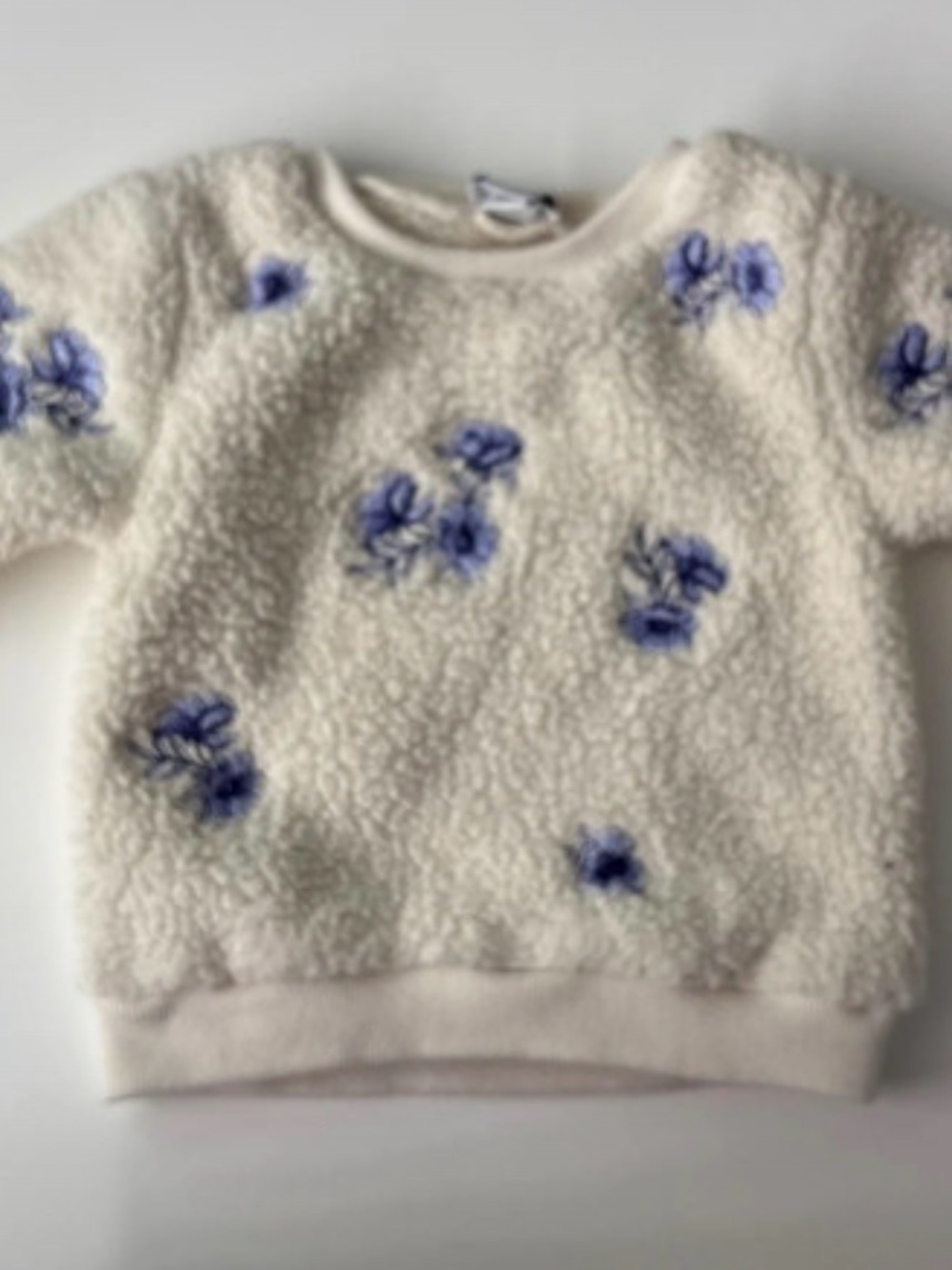 Splendid Cream Sherpa Pullover with Blue Floral Details
